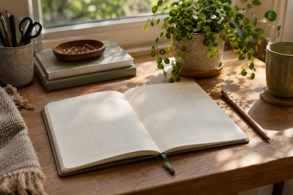 Notizbuch mit Bleistift für einen einfachen persönlichen Wochenplan