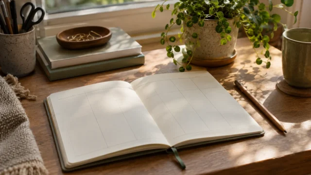 Notizbuch mit Bleistift für einen einfachen persönlichen Wochenplan
